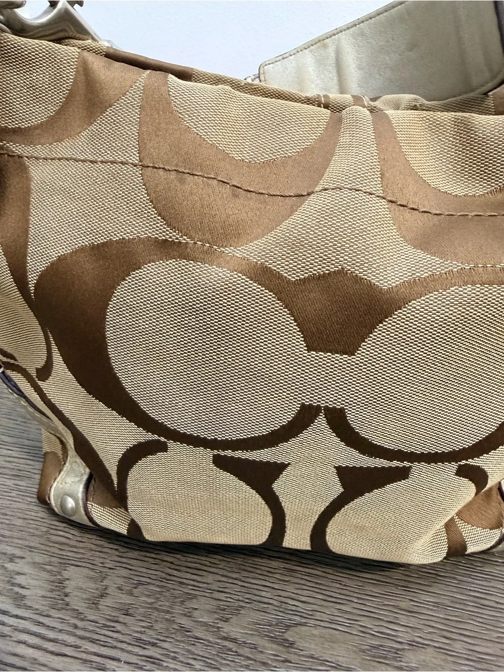 Coach Canvas Shoulder Bag in Brown and Tan Signature Print